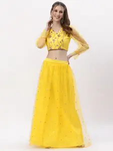 studio rasa Women Yellow Embroidered Sequinned Ready to Wear Lehenga &