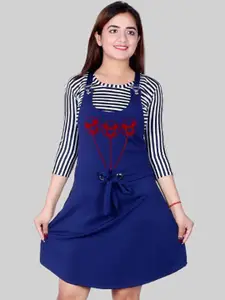 Elendra Jeans Girls Blue & Black Printed Top With Dungarees