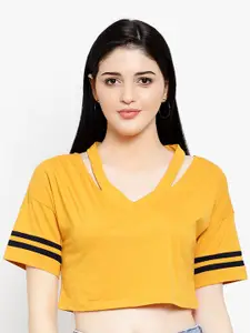 LE BOURGEOIS Mustard Yellow Loose Fit V-Neck Crop Top