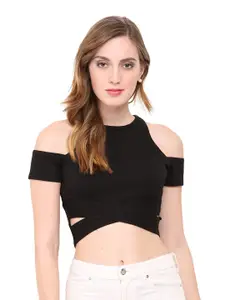 LE BOURGEOIS Black Solid Crop Top