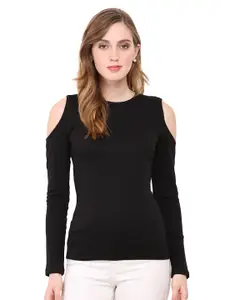 LE BOURGEOIS Black Cold Shoulder Sleeves Top