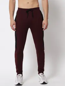 Kashwear Kashwear Men Maroon & Black Colourblocked Solid Slim-Fit Track Pants