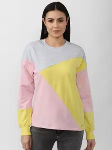 Van Heusen Woman Women Pink & Grey Cotton Colourblocked Sweatshirt