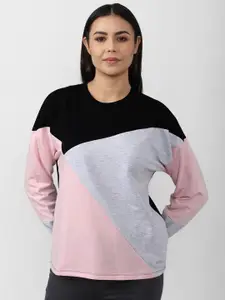 Van Heusen Woman Women Pink & Black Cotton Colourblocked Sweatshirt
