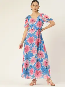 4WRD by Dressberry Blue & Pink Floral Maxi Wrap Dress
