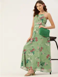 4WRD by Dressberry Green & Pink Floral Printed Maxi Maxi Dress