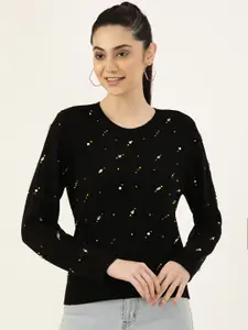 FOREVER 21 Women Black Pullover with Embellished Detail