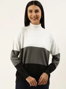 FOREVER 21 Women White & Grey Colourblocked Colourblocked Pullover