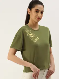 FOREVER 21 Women Printed Drop-Shoulder Sleeves T-shirt