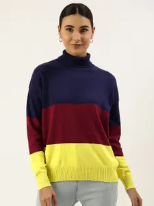 FOREVER 21 Women Navy Blue & Red Colourblocked Colourblocked Pullover