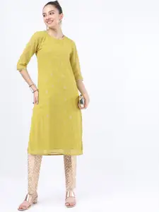 Vishudh Women Yellow Ethnic Motifs Printed Kurta