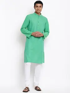 Fabindia Men Green & Yellow Checked Kurta
