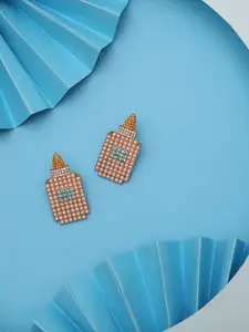 SOHI Women Pink Stone Studded Contemporary Studs Earrings