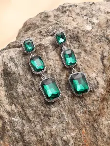 SOHI Gold Plated Green Contemporary Drop Earrings