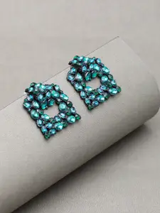 SOHI Green Gold Plated  Contemporary Studs Earrings