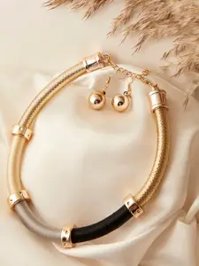 SOHI Gold- Plated Designer Necklace & Earring Set