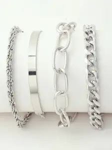 SOHI Women 4 Silver-Toned Silver-Plated Link Bracelet