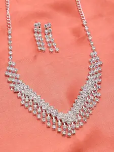 SOHI Women Silver Plated American Diamond Necklace and Earring Set