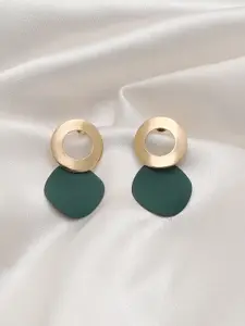 SOHI Green & Gold-Toned Contemporary Studs Earrings