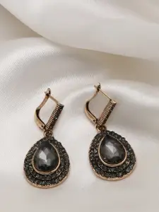 SOHI Black & Gold Plated Designer Stone Contemporary Drop Earrings