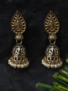 Jewelz White Dome Shaped  Gold-Plated Jhumkas Earrings