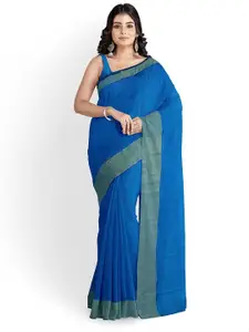 SAADHVI Blue & Green Colourblocked Silk Cotton  Sungudi Saree