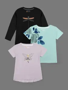 HELLCAT Girls Pack of 3 Typography Printed Bio Finish T-shirt