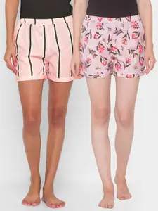 FashionRack Women Pink & Brown 2 Printed Lounge Shorts