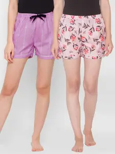 FashionRack Women Pink & Purple 2 Printed Lounge Shorts