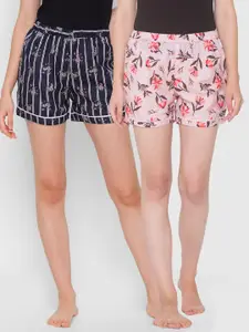 FashionRack Women Pink & Black 2 Printed Lounge Shorts