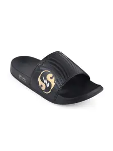 Campus Men Black & Yellow Sliders