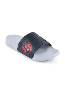 Campus Men Blue & Grey Printed Sliders