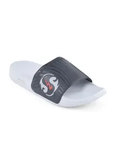 Campus Men Grey & Black Printed Sliders