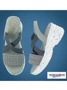 madam glorious Women Grey Wedge Sandals