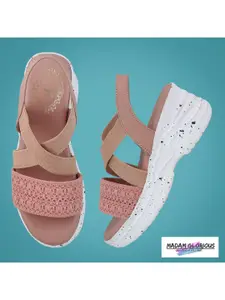 madam glorious Women Peach-Coloured Wedge Sandals