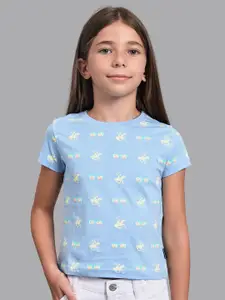 Beverly Hills Polo Club Girls Blue Floral Printed Extended Sleeves Tropical T-shirt
