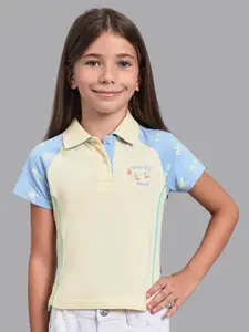 Beverly Hills Polo Club Girls Yellow & Blue Colourblocked Polo Collar T-shirt