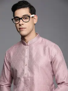 Manyavar Men Pink Geometric Self Design Kurta with Churidar