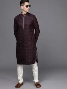 Manyavar Men Burgundy Kurta with Pyjamas