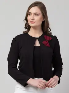 IUGA Women Black Solid Bow Maroon Crop Length Shrug