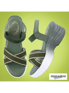 Madam Glorious Green Comfortable Criss Cross Strap Women Wedge Heels