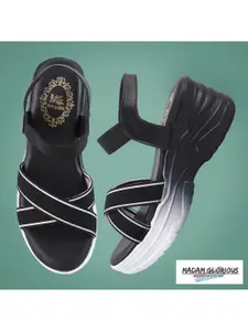 Madam Glorious Black Wedge Sandals