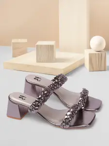 TWIN TOES Silver-Toned Party Block Heels