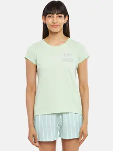 Dreamz by Pantaloons Women Green & White Printed T-Shirts & Shorts Night suit