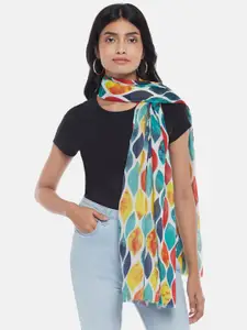 Honey by Pantaloons Women White & Turquoise Blue Printed Scarf