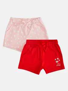 Pantaloons Junior Pack Of 2 Girls Pink & Red Printed Shorts