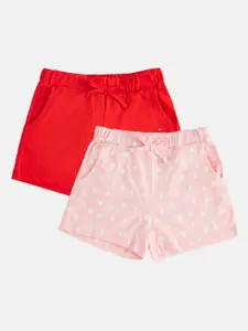 Pantaloons Junior Pack Of 2 Girls Pink & Red Printed Shorts