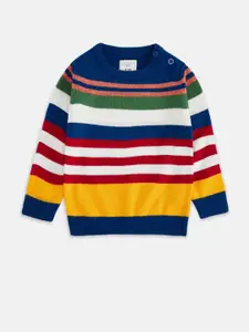 Pantaloons Baby Boys White & Blue Striped Sweater Vest