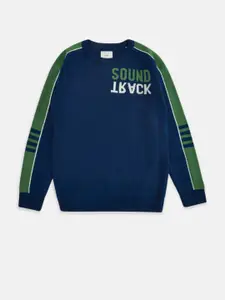 Pantaloons Junior Boys Navy Blue & Green Printed Sweater Vest