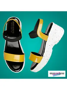 madam glorious Yellow Embellished Wedge Sandals